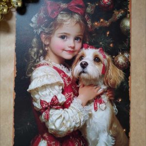 Tyttö ja koira joulutaulu A4