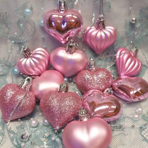 Kimaltelevat Joulukuusen koristeet, vaaleanpunaiset Sydämet, 3 kpl