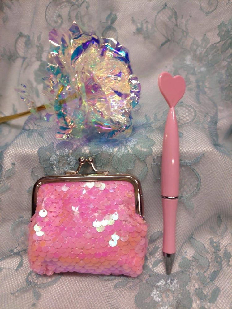 Sydänystävälle -tarjouspaketti: Kimalleruusu + Paljettikukkaro + Sydän-kimallekynä, eri väreissä - Image 23