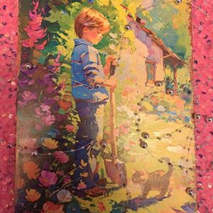 Nostalginen metallitaulu, "Poika ja kissa", A4