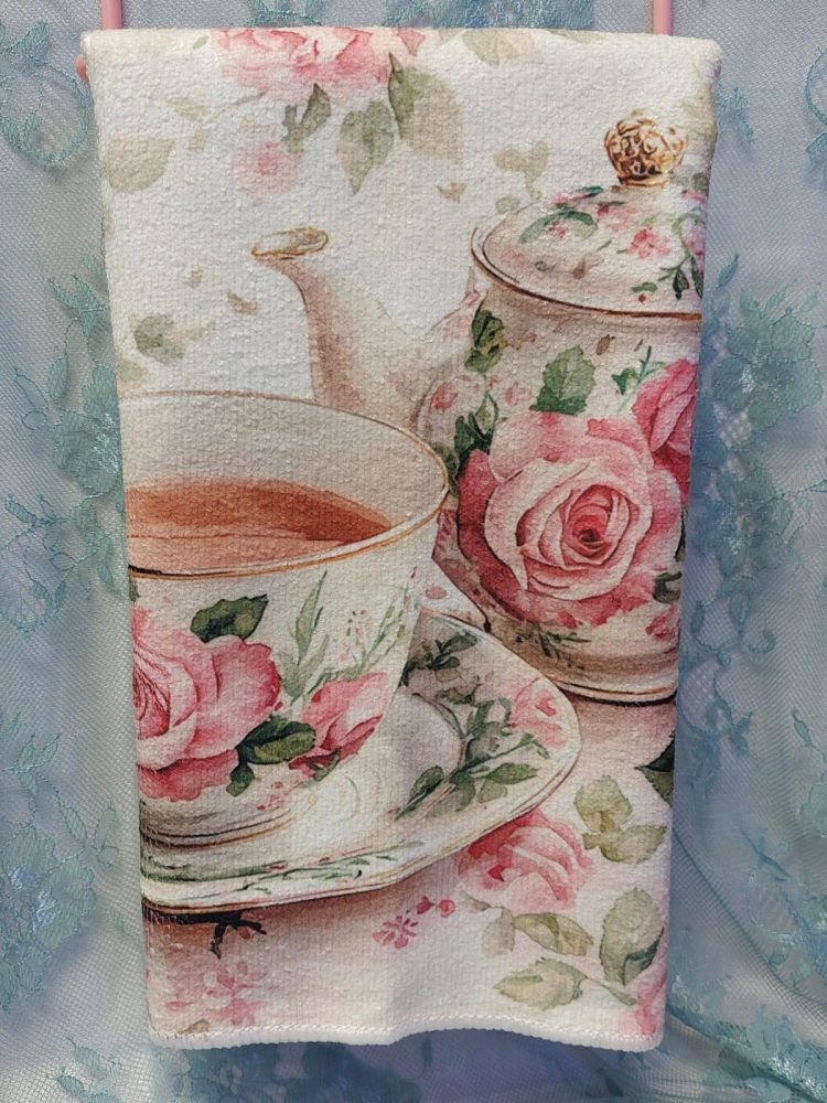 Kaunis, pehmeä Käsi-/ keittiöpyyhe, Päiväkahvilla