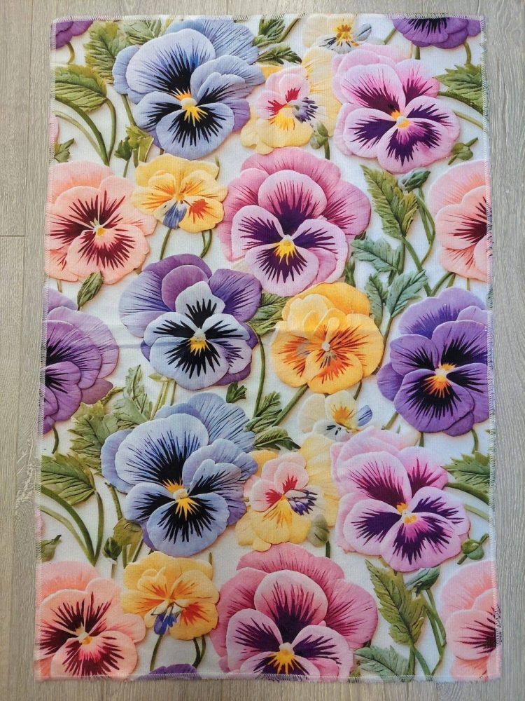 Laadukas, Kaunis Käsi- ja keittiöpyyhe, Kauniit Orvokit - Image 3