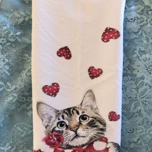 Laadukas, imukykyinen Käsi- ja keittiöpyyhe, Kissa ja sydämet