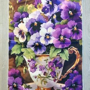 Laadukas, imukykyinen Käsi-, keittiöpyyhe, Orvokit kupissa