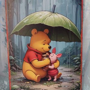 Nostalginen metallitaulu Nalle Puh ja Nasu saman sateenvarjon alla, A4