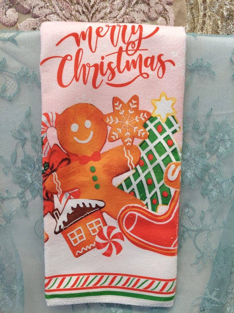 Pehmeä pastellin sävyinen käsi-, keittipyyhe, Piparien elämää, 2 kpl - Image 3