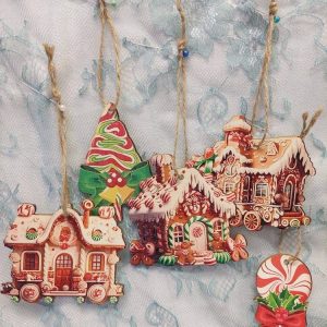 Vaneri-Piparkakkutalot juuttinarulla, 5 kpl