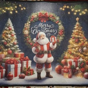 Iloinen Joulukynnysmatto jarrupohjalla, Joulupukin toivotus Merry Christmas