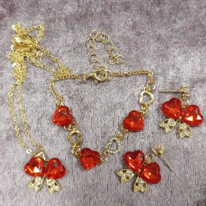 Upea Korusetti: Säädettävä Kaulakoru, Rannekoru ja Korvakorut Tuplasydämillä ja kristalleilla