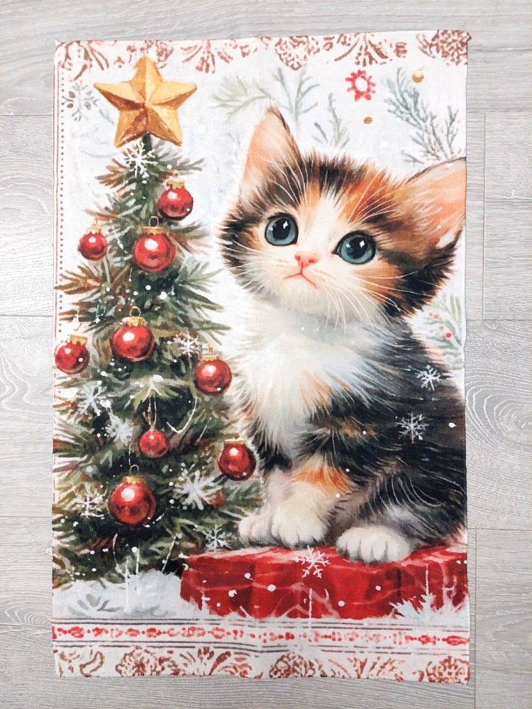 Kaunis ja laadukas Käsi-, keittiöpyyhe, Pienen kissan Joulu