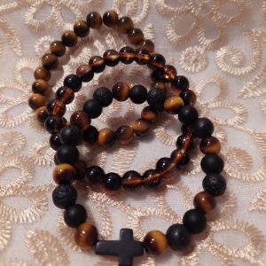 Hoitavat Kivirannekorut, 3 kpl, Tiikerinsilmä ristillä -tarjouspaketti