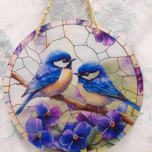 Kaunis Ikkunakoriste, Linnut ja Orvokit, 20 cm