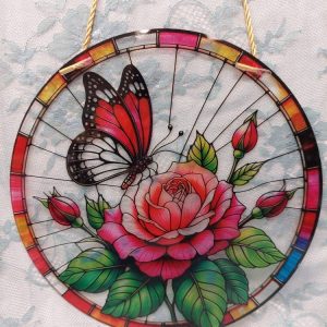 Kaunis Ikkunakoriste, Perhonen ja Ruusut