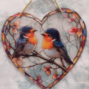 Kaunis Ikkunakoriste, Lintuystävykset Sydämen sisällä, 20 cm