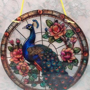 Kaunis Ikkunakoriste, Riikinkukko ja Ruusut, 20 cm