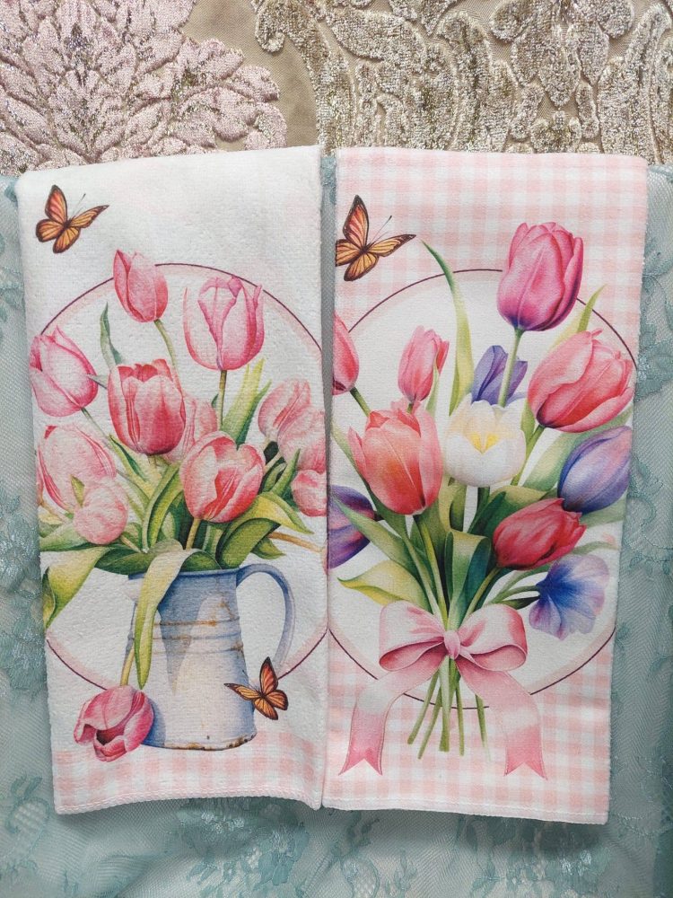 Kaunis, laadukas ja pehmeä Käsipyyhe, Kevät-Tulppaanit, 2 kpl - Image 3