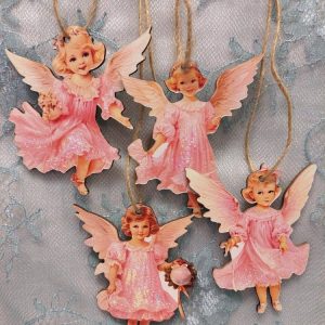 Kauniit vaaleanpunaiset Koriste-enkelit, 4 kpl