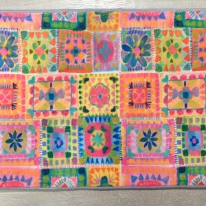 Kaunis, värikäs Pehmo-Kynnysmatto/ vessan matto jarrupohjalla, Isoäidin neliöt