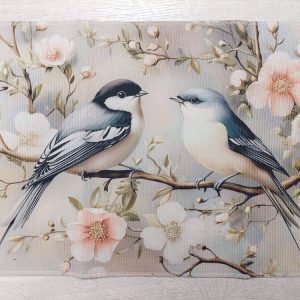 Kaunis Kynnysmatto/ vessan matto jarrupohjalla, Linnut Kukkaoksalla