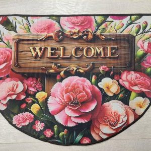 Kaunis, värikäs Kynnysmatto/ vessan matto jarrupohjalla, kiva malli, Neilikat