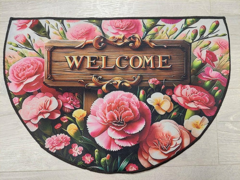 Kaunis, värikäs Kynnysmatto/ vessan matto jarrupohjalla, kiva malli, Neilikat