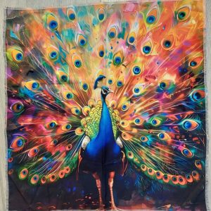 Upea, värikäs silkkimäinen Liina/ huivi, Riikinkukko