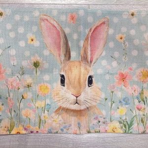 Pellavainen Kevätliina/ tabletti, Pupu ja kukat