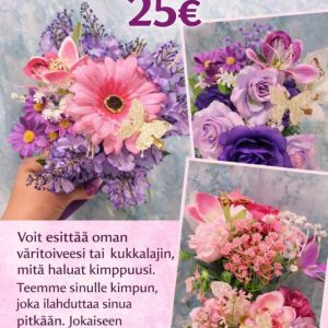 Kukkataiteilijan valmis Kestokukka-asetelma kaikilla ihanuuksilla, Vaaleanpunainen Unelma