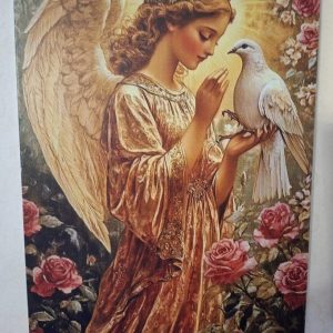 Vintage -metallitaulu, Enkeli ja Rauhankyyhkynen, koko A4
