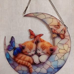 Suloinen Ikkunakoriste, Kissat nukkuvat kuunsirpillä, 20 cm