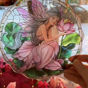 Kaunis Ikkunakoriste, Keiju ja Lotus, 20 cm