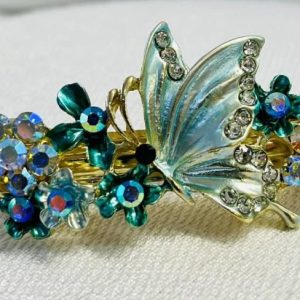 Kaunis Hiussolki Perhosella, kristelleilla ja timanteilla, turkoosi