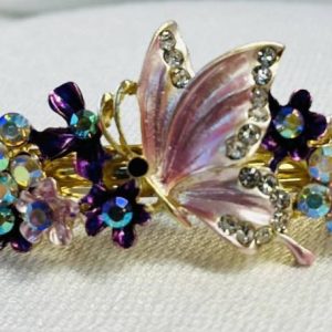 Näyttävä Hiussolki Perhosella, kristalleilla ja timanteilla, vaaleanpunainen