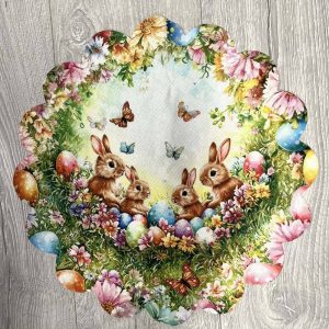 Pellavainen, pitsireunainen Liina/ tabletti, Kevätpuput ja kukkaset