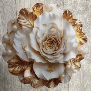 Kaunis pellavainen pitsireunainen Liina/ tabletti, Kultaruusu