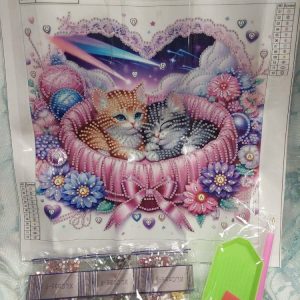 Hellyttävä Timanttihelmityö, Kissojen Onni, 30 x 30 cm