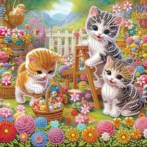 Kaunis Timanttihelmityö, Kissojen Onni, 30 x 30 cm