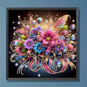 Kaunis Timanttihelmityö, Kukkien Loisto, 30 x 30 cm