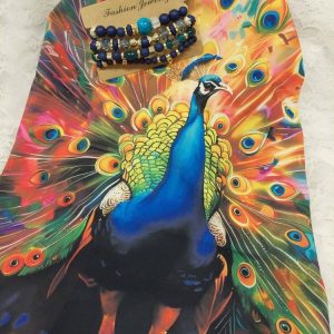 Värikäs Riikinkukko-huivi/ liina + Bohemian rannekorusetti -Tarjouspaketti