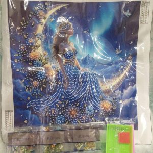 Kaunis Timanttihelmityö, Tyttö ja kuu, 30 x 30 cm