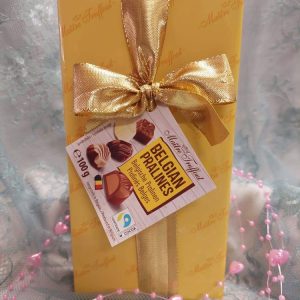 Belgialainen Suklaasydänlajitelma, Lahjapakkaus, keltainen, kultarusetilla, 100 g