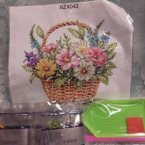 Kaunis Timanttihelmityö, Kukat korissa, 20 x 20 cm