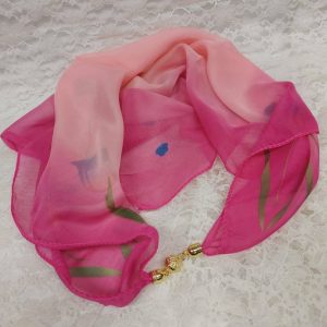 Kaunis liukuvärjätty Huivi magneetti-koru -kiinnityksellä, vaaleanpunainen, Tulppaanit