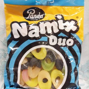 Pandan Namix-Duo, karkkipussi, sekoitus, 170 g, mansikka-ananas, persikka-sitruuna, omena-salmiakki ja toffee-salmiakki