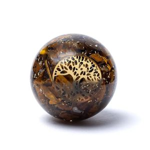 Orgoniittipallo jalustalla, Tiikerinsilmä, Elämänpuu-symboli, Feng Shui