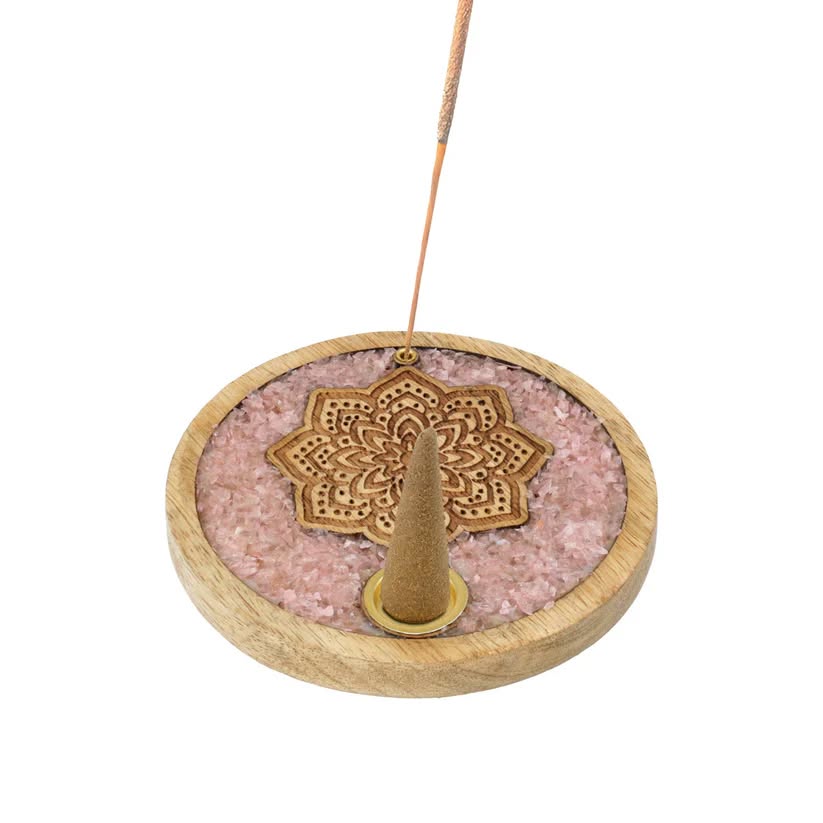 Suitsuketeline Mangopuusta, Ruusukvartsi ja Mandala -symboli - Image 2