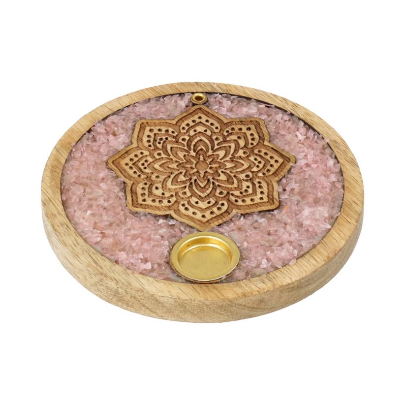 Suitsuketeline Mangopuusta, Ruusukvartsi ja Mandala -symboli - Image 3