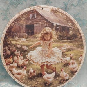 Nostalginen Taulu/ alunen, Lapsi ja Kanat, 20 cm