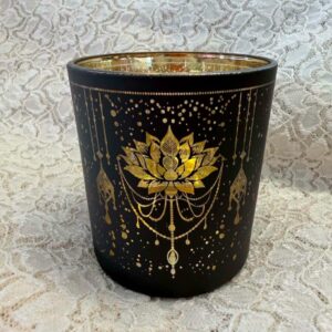 Mystinen Lotus -Tuikkulyhty, huurrettu lasi, metallinhohtoinen, 8 cm