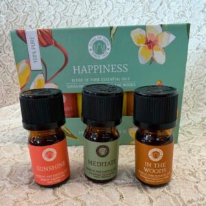 Aromaterapia -Tuoksuöljysetti Happiness, Onnellisuus, 3 pulloa, kaunis lahjapakkaus